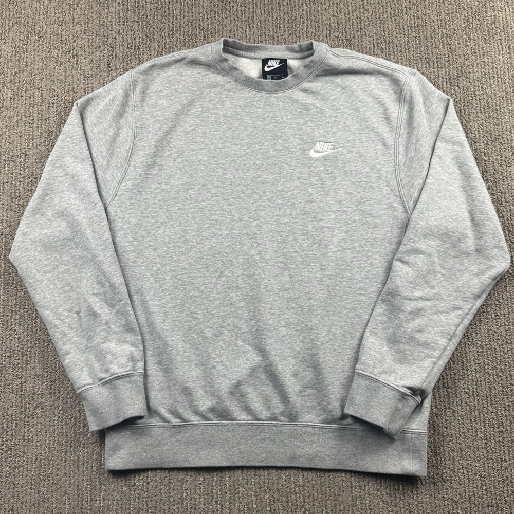 Nike Mens M Sportswear French Terry Crew Neck Sweatshirt Grey Chest Swoosh